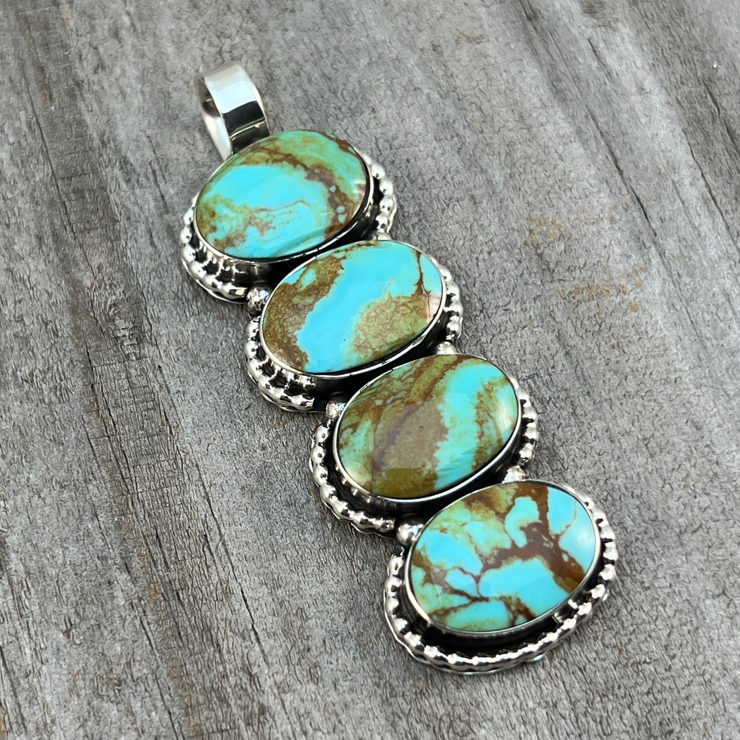 Turquoise vertical bar Pendant Sterling silver Navajo handmade Marie Bahe 536