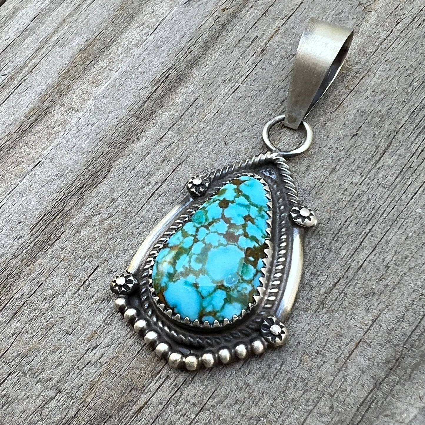 High Grade  Kingman Spiderweb Turquoise pendant sterling silver Leslie Nez Navajo 796