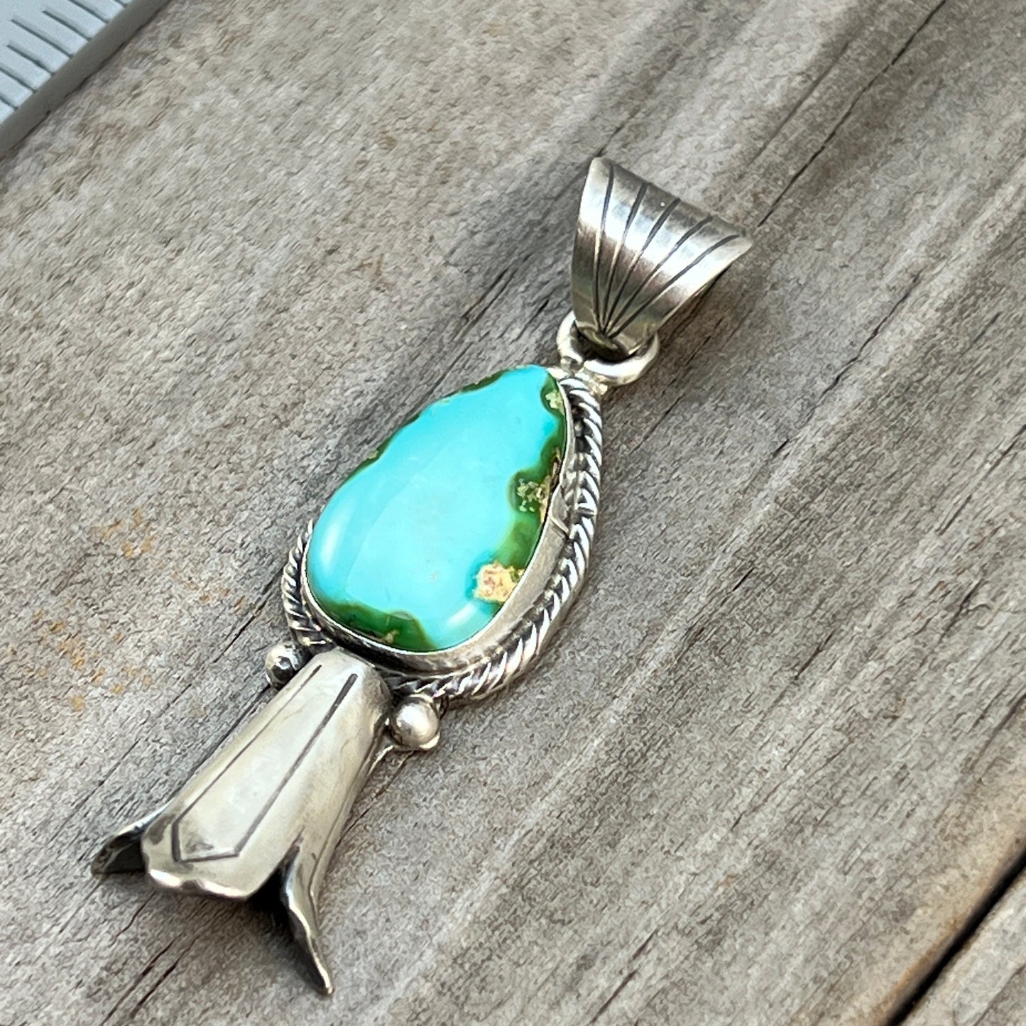 Sonoran Gold Turquoise Squash Blossom Pendant Adrienne Gordon Sterling Silver 509