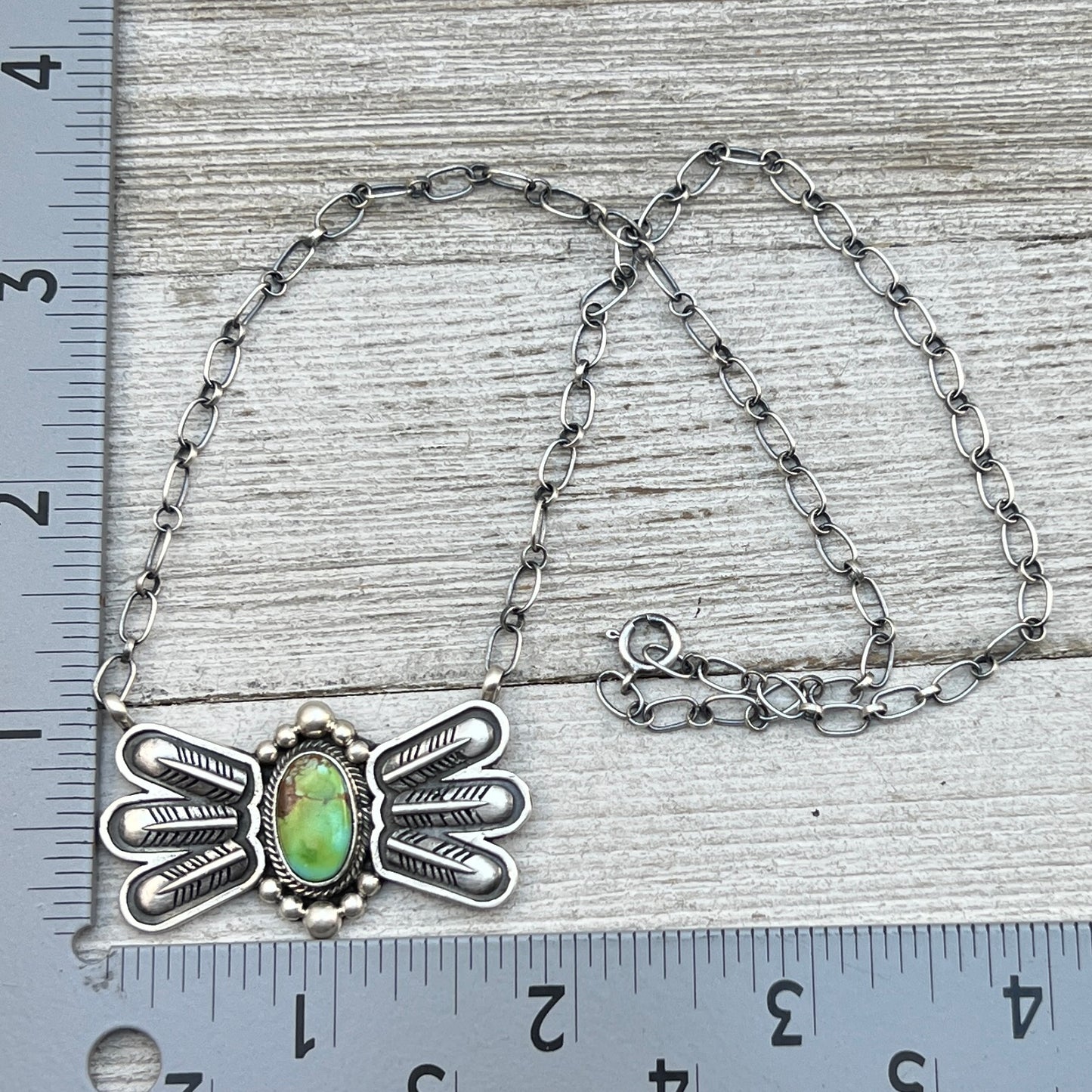 17 1/2"Sonoran Turquoise Necklace Feather sterling silver Navajo Verley Betone boho 10