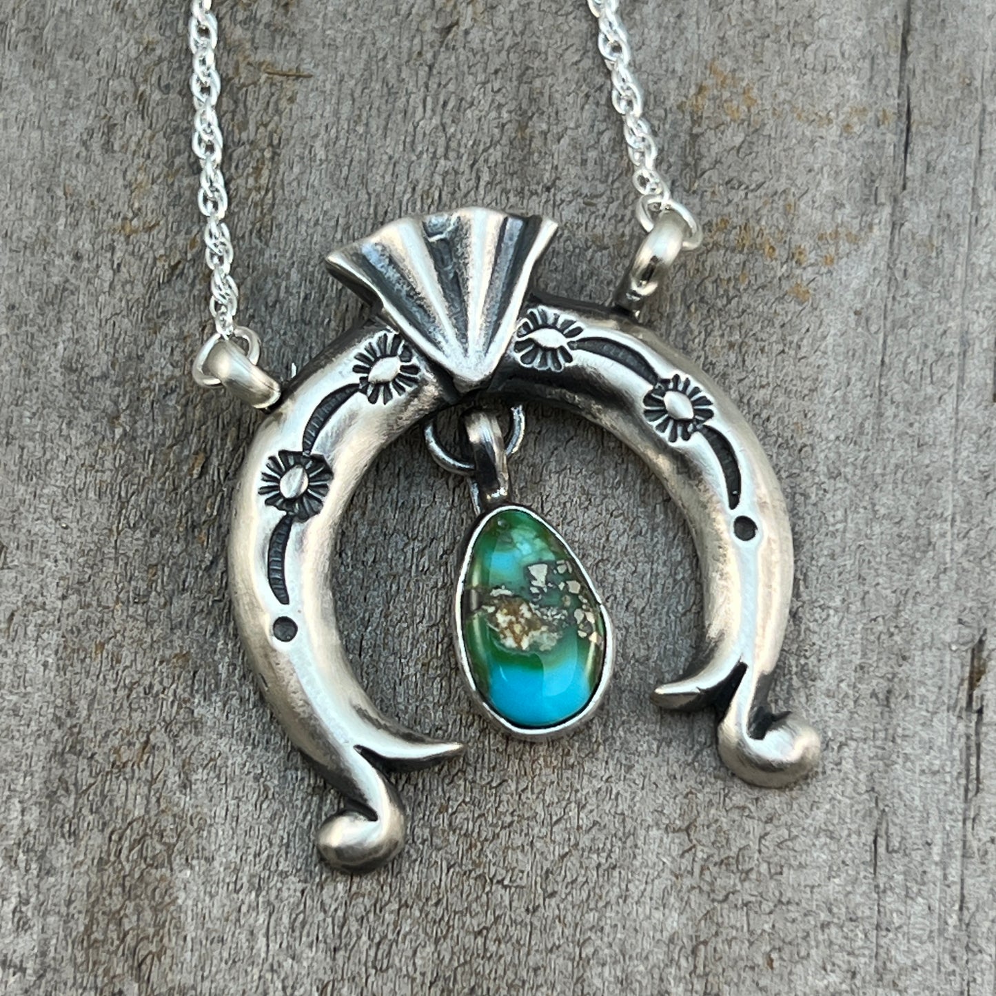 19" Sonoran Turquoise Naja Necklace Sterling silver Navajo Gary Shorty 560