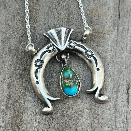 19" Sonoran Turquoise Naja Necklace Sterling silver Navajo Gary Shorty 560