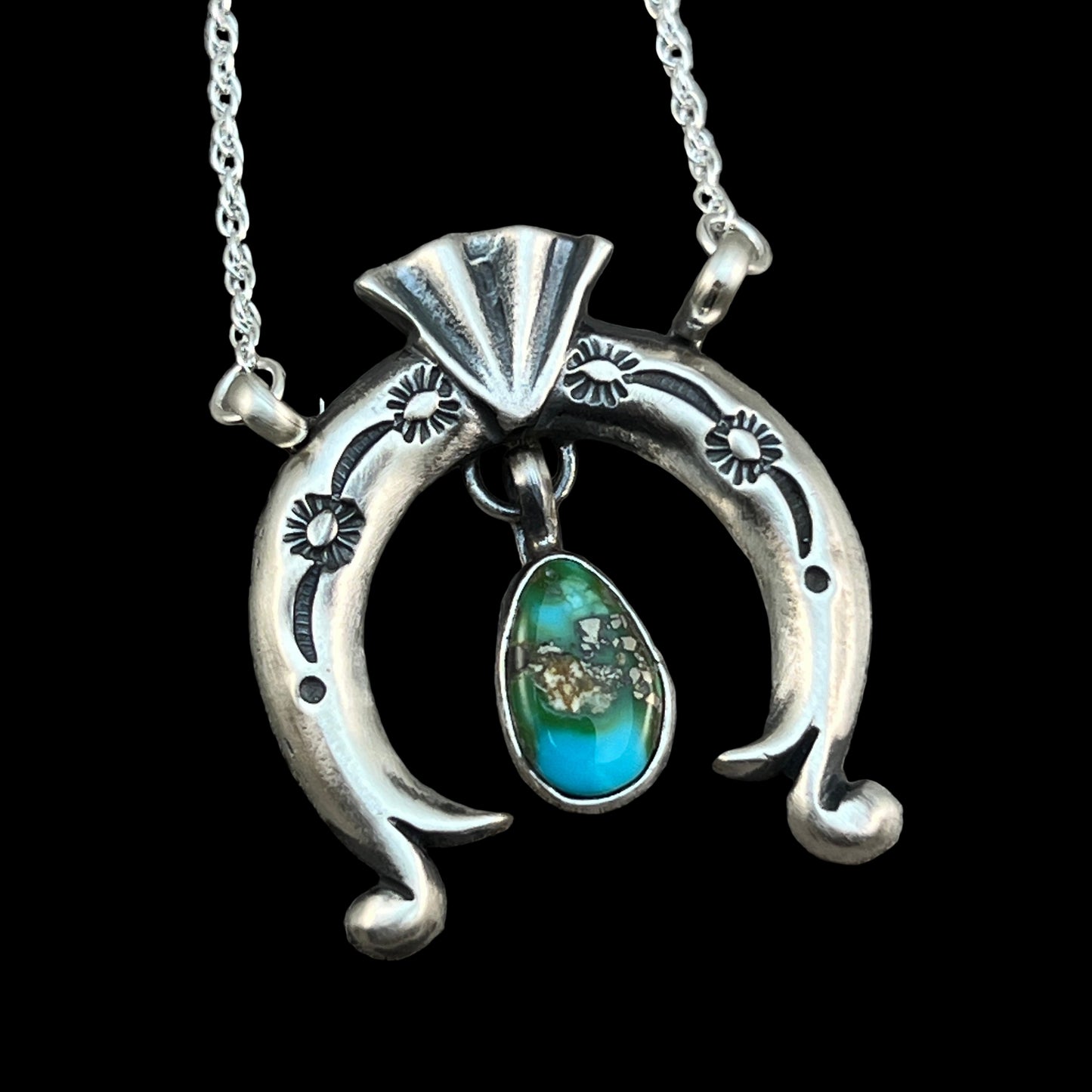 19" Sonoran Turquoise Naja Necklace Sterling silver Navajo Gary Shorty 560