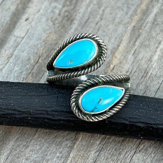 Size 8 Light Blue Turquoise Wrap Sterling Silver Ring handmade Kenny Lonjose 653