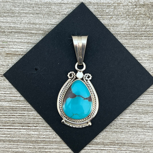 Kingman Turquoise, sterling silver  pendant #4, Navajo Handmade by Samuel Yellowhair, signed