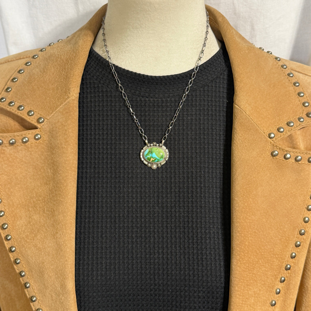 Sonoran turquoise station necklace Sterling Silver Navajo Samuel Yellowhair NK40
