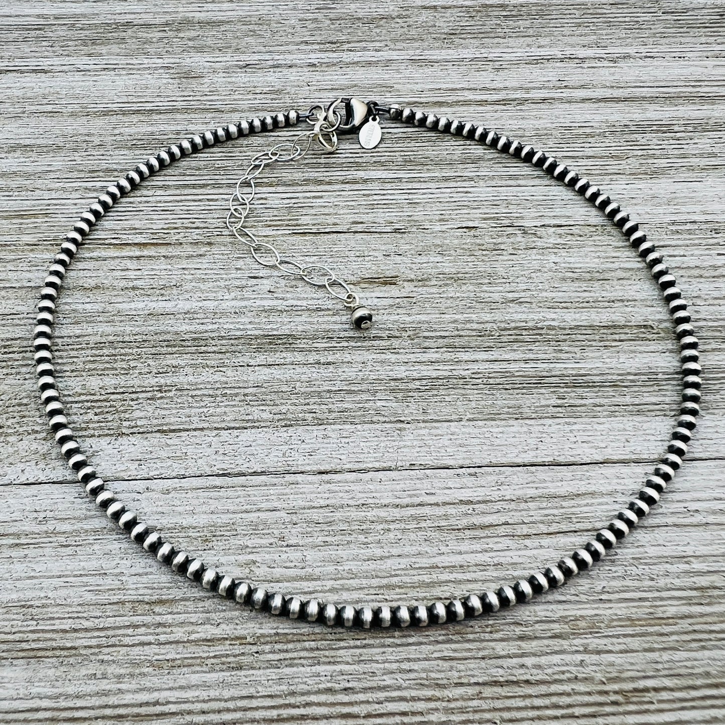 13" 14" 15" 16" 17" adjustable choker, Real Sterling Silver, oxidized, 3mm (small) Bead Necklace, Western Pearl