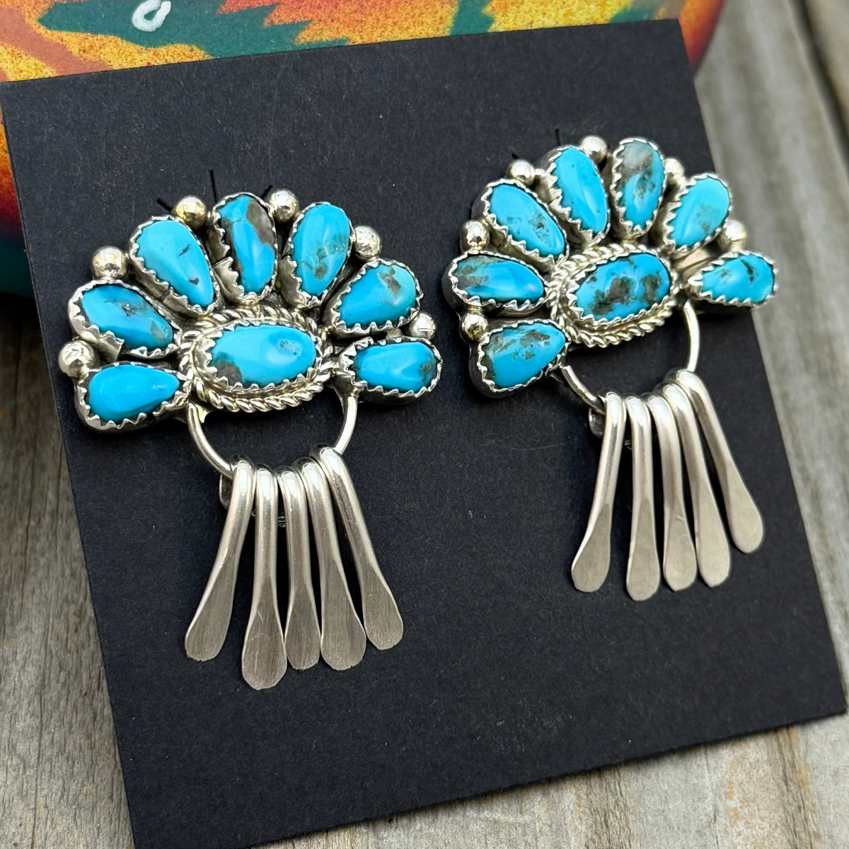 Turquoise Petit  Point Earrings Justina Wilson Sterling silver Navajo ER65