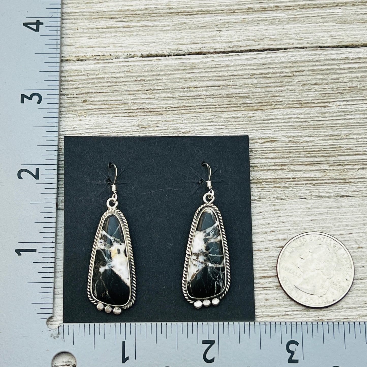 White Buffalo stone dangle earrings sterling silver Sharon McCarthy Navajo ER51