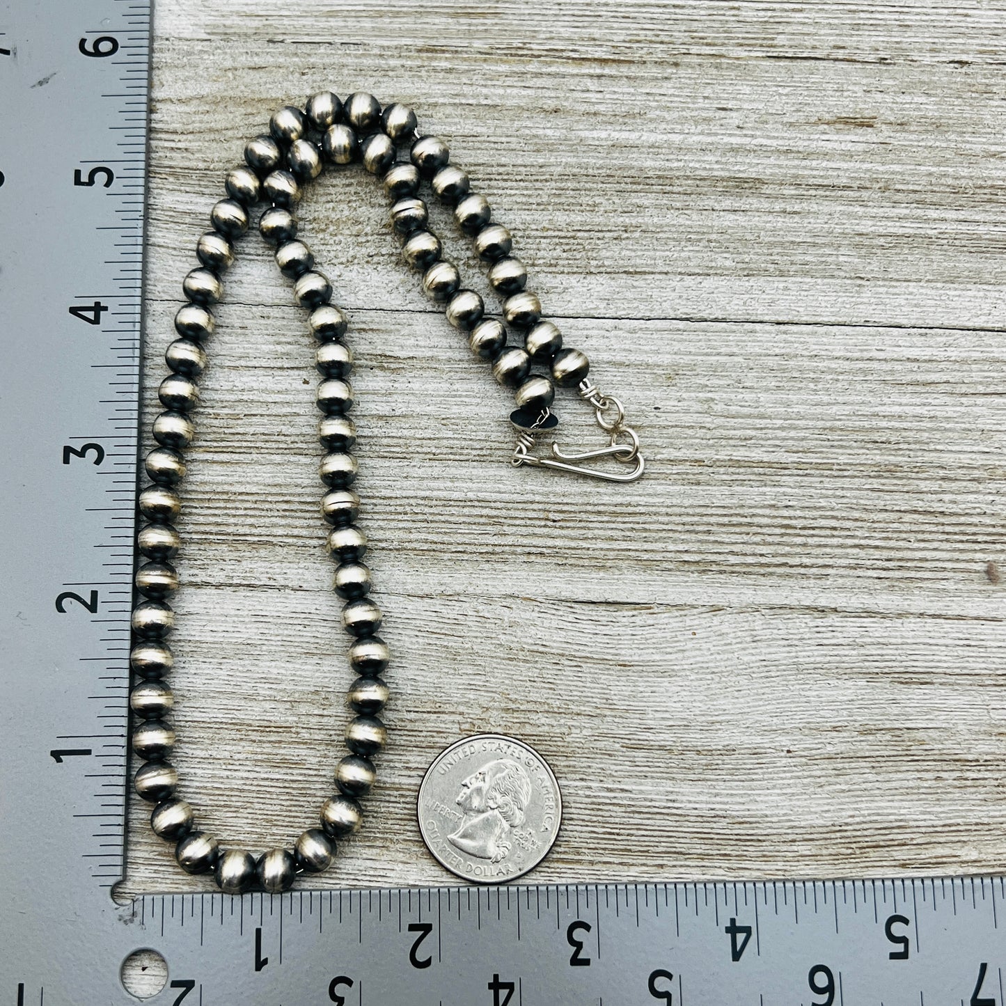 18" Sterling silver handmade Navajo Pearl 7mm round Bead Necklace Dorinda Mariano signed