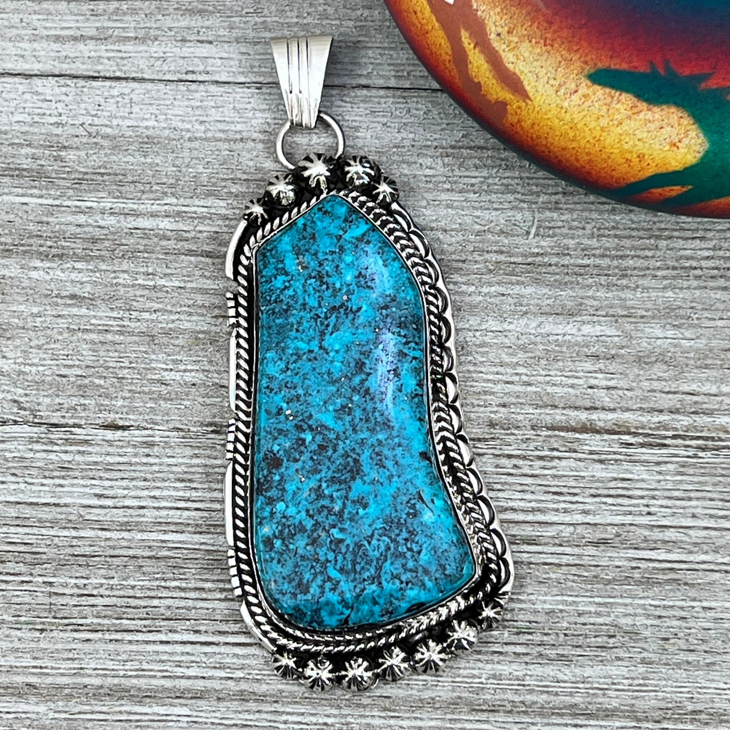 XL extra large, Blue Kingman turquoise pendant #5, Navajo handmade Rita Long, sterling silver, signed