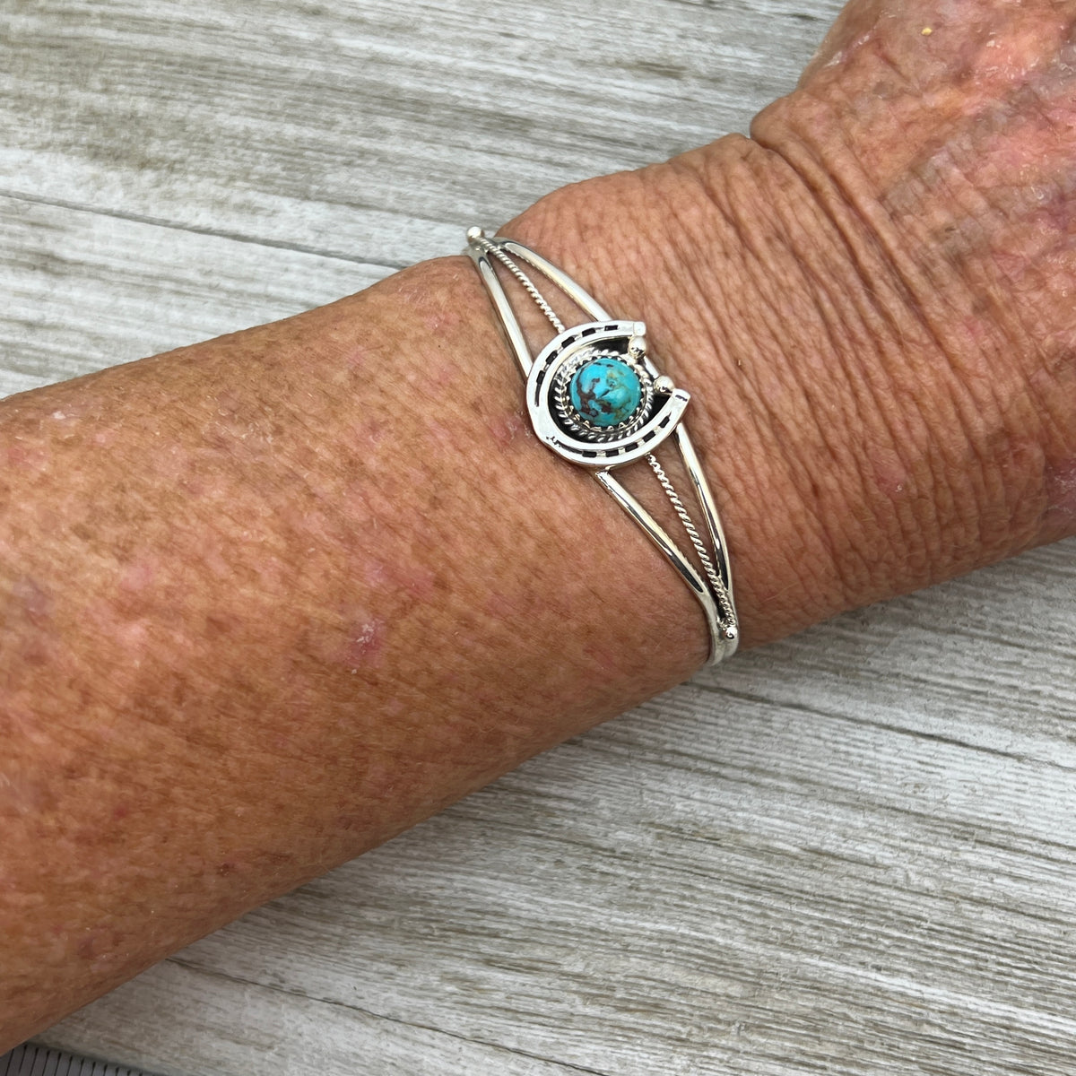 6 1/4" Kingman Turquoise Horseshoe Cuff Bracelet Sterling Silver Letricia Largo BR56