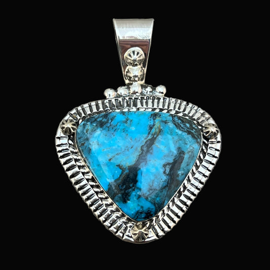 Blue Smokey Kingman turquoise pendant sterling silver Charlene Yazzie Navajo 815