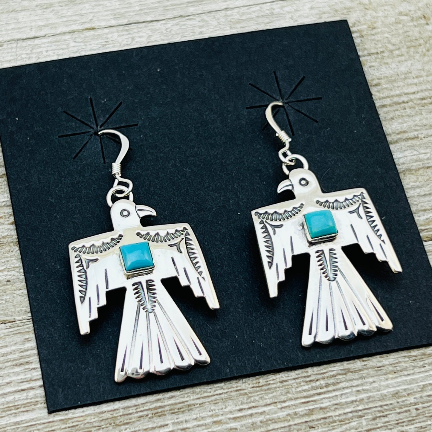 Turquoise Thunderbird Earrings Jeremy Delgarito Navajo sterling silver signed ER24