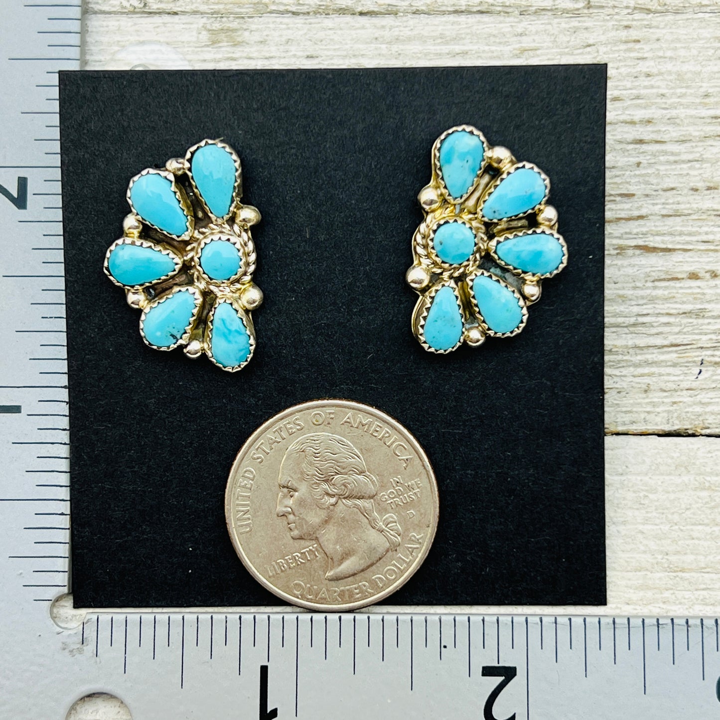 Clear Light Blue Kingman turquoise Half Cluster earrings Alicia Wilson Zuni signed 877
