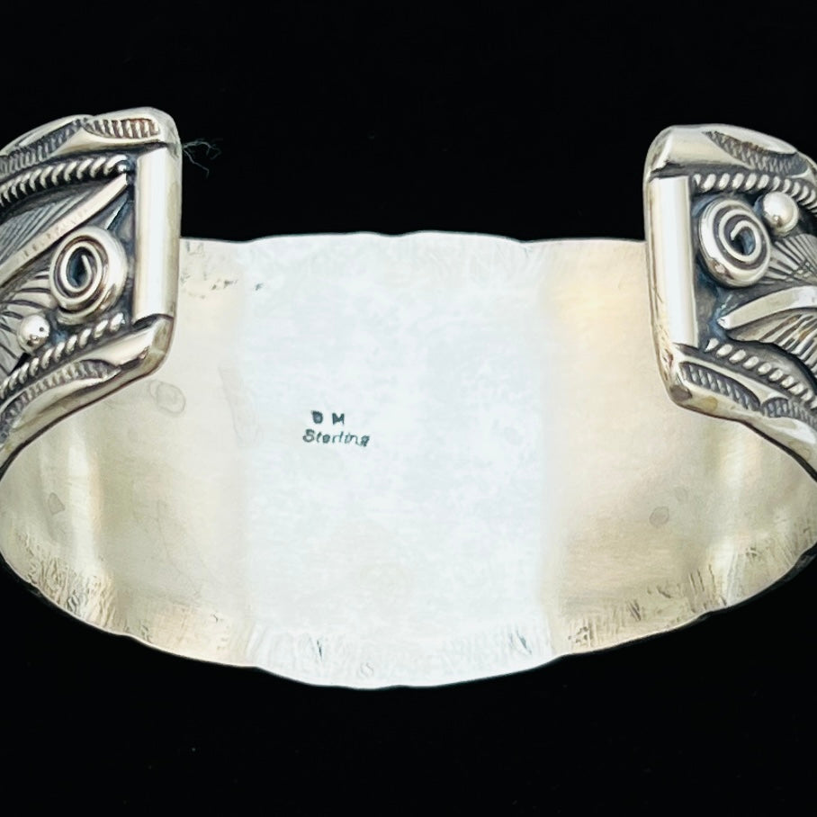7" all silver floral Cuff Bracelet Navajo Darrell Morgan signed western floral design BR78