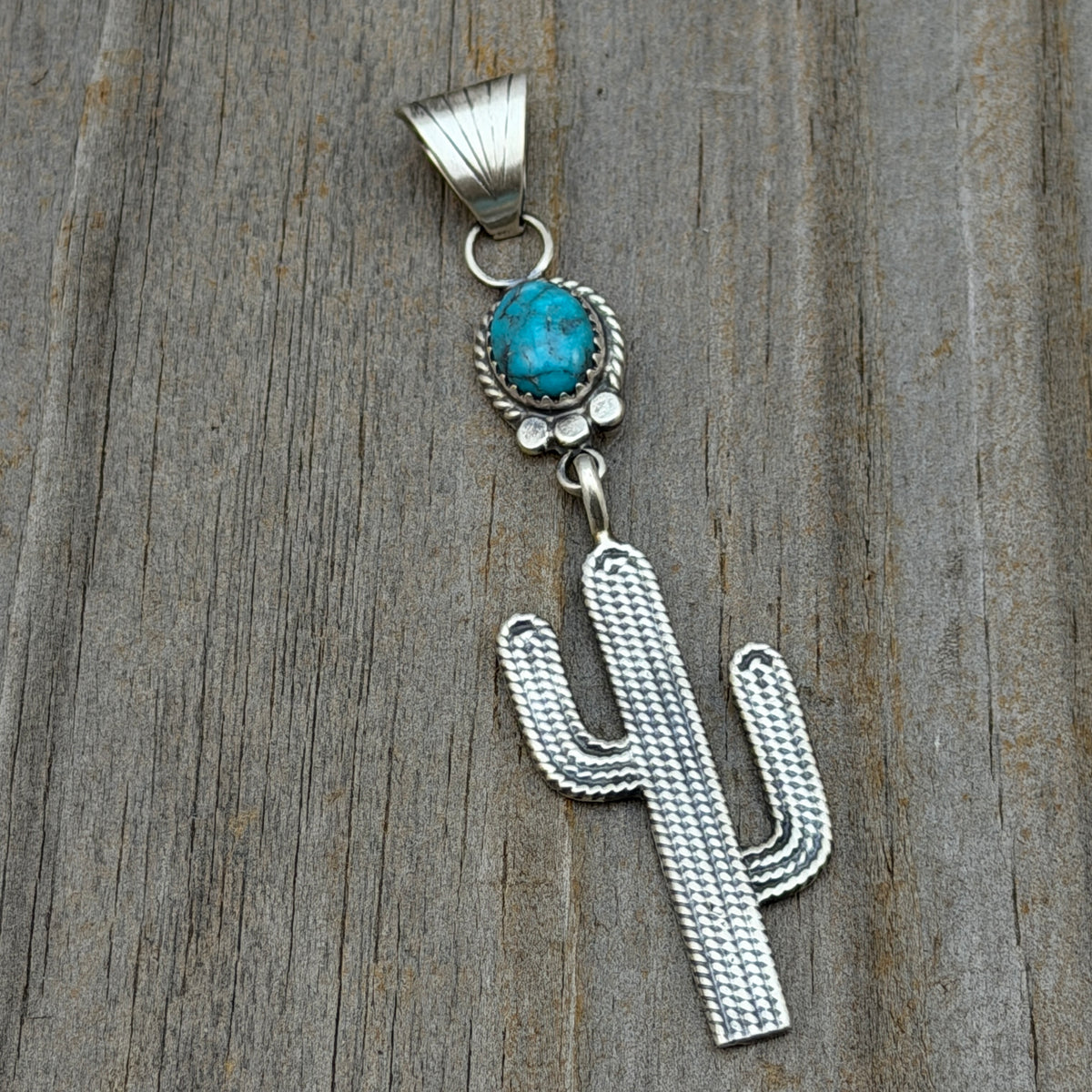 Blue Campitos Turquoise Cactus Pendant Sharon McCarthy Navajo Sterling Silver PD10