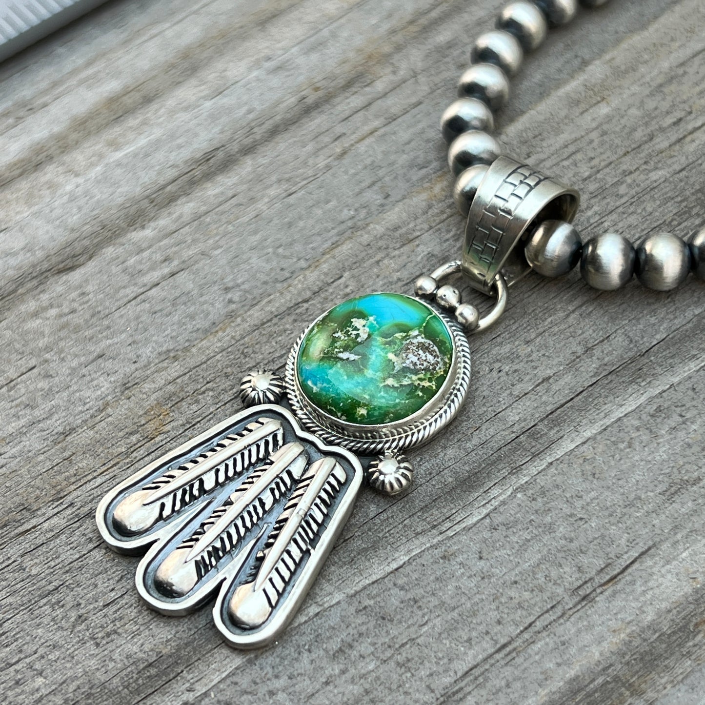 18" Sonoran Turquoise necklace sterling silver 6mm bead Verley Betone Navajo 768