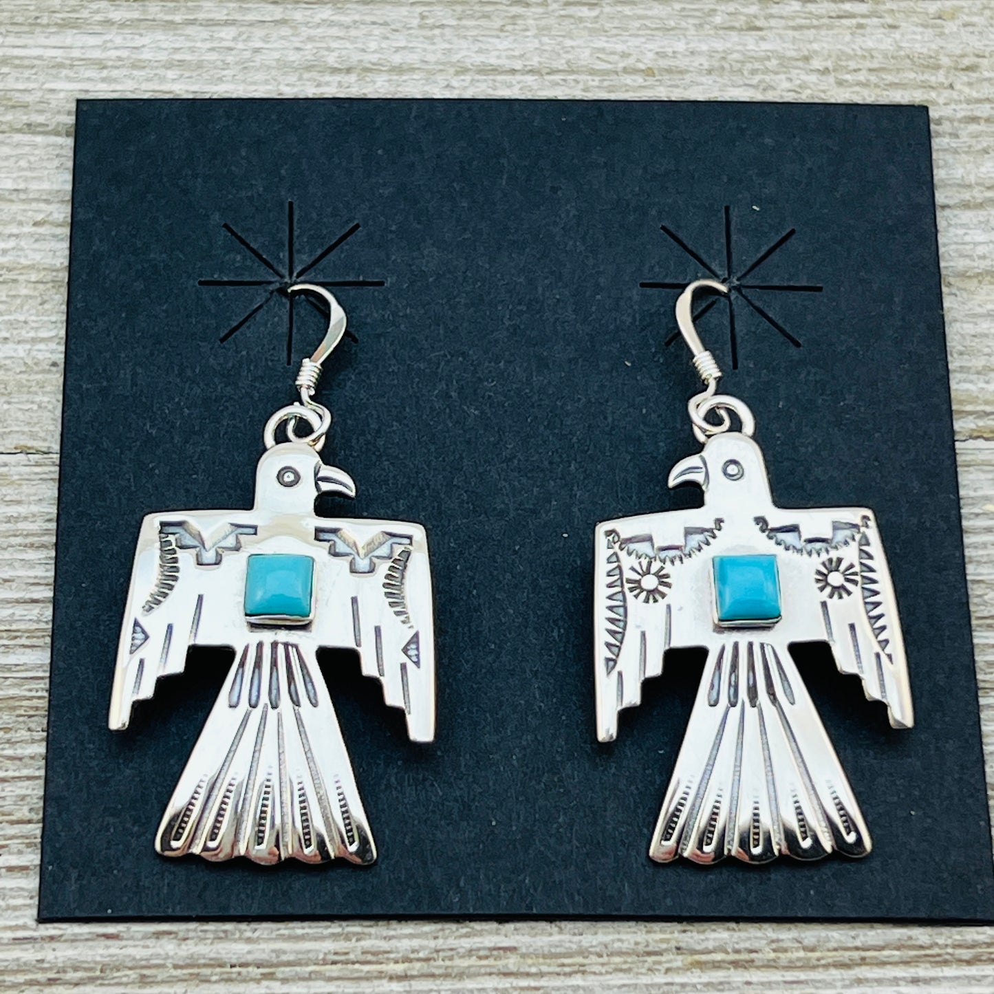 Turquoise Thunderbird Earrings Jeremy Delgarito Navajo sterling silver signed ER25