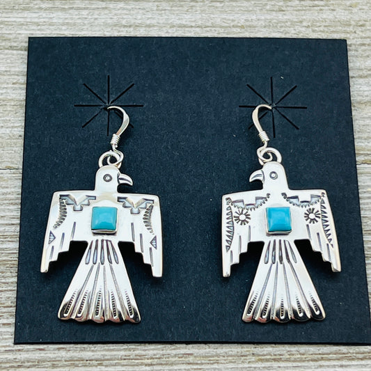 Turquoise Thunderbird Earrings Jeremy Delgarito Navajo sterling silver signed ER25