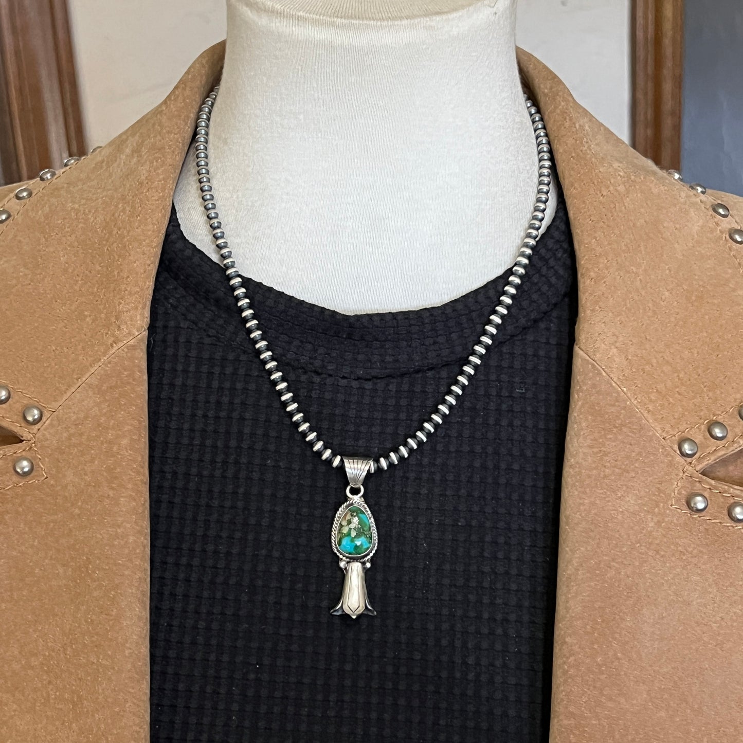 Sonoran Gold Turquoise Squash Blossom Pendant Adrienne Gordon Sterling Silver 600