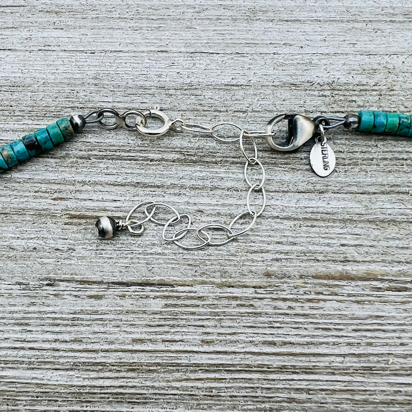 13" 14" 15" 16" 17" adjustable choker, Real Sterling Silver, oxidized, Turquoise Bead Necklace, Western Boho Pearl