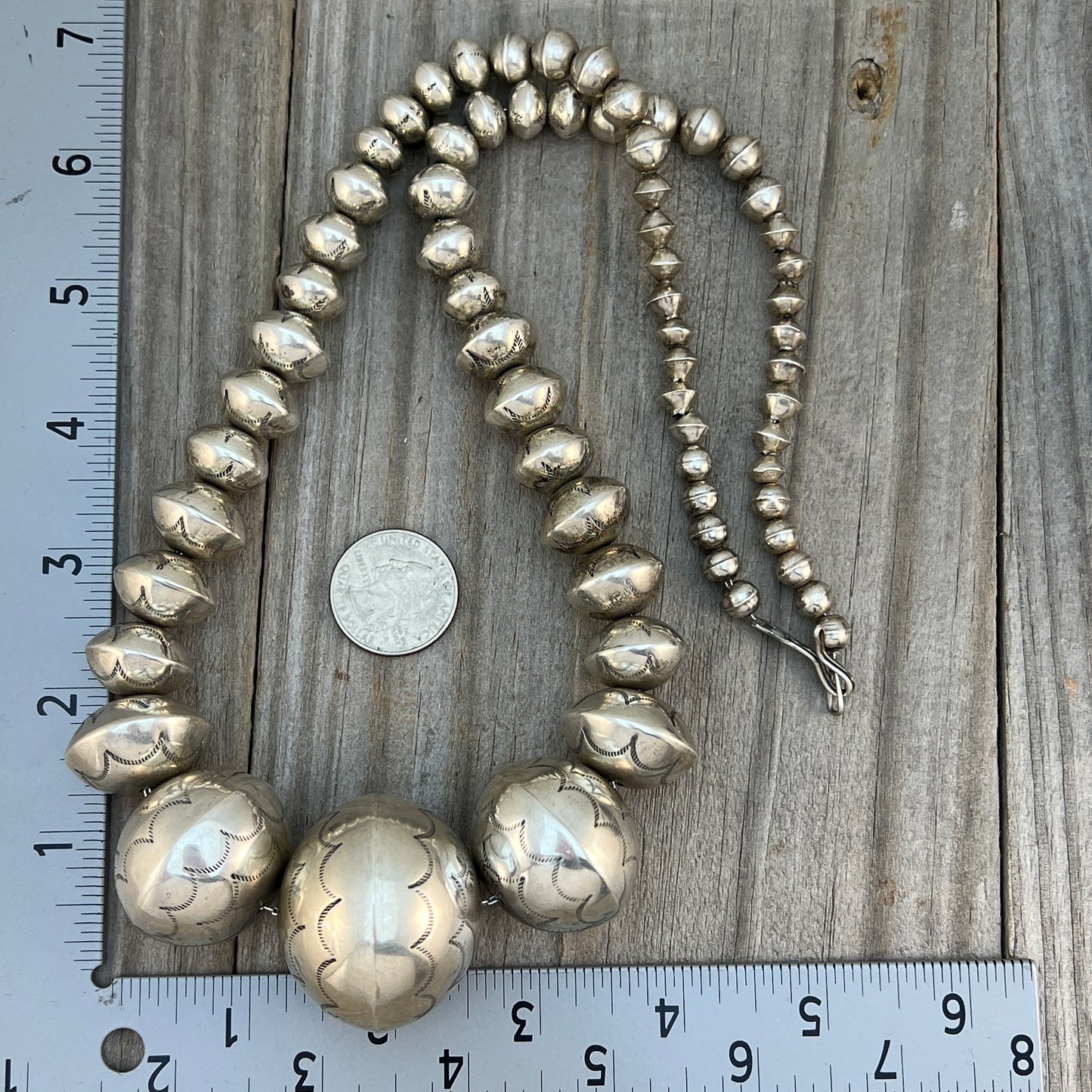 Vintage 28" large Navajo handmade bead necklace 7mm - 39mm sterling silver