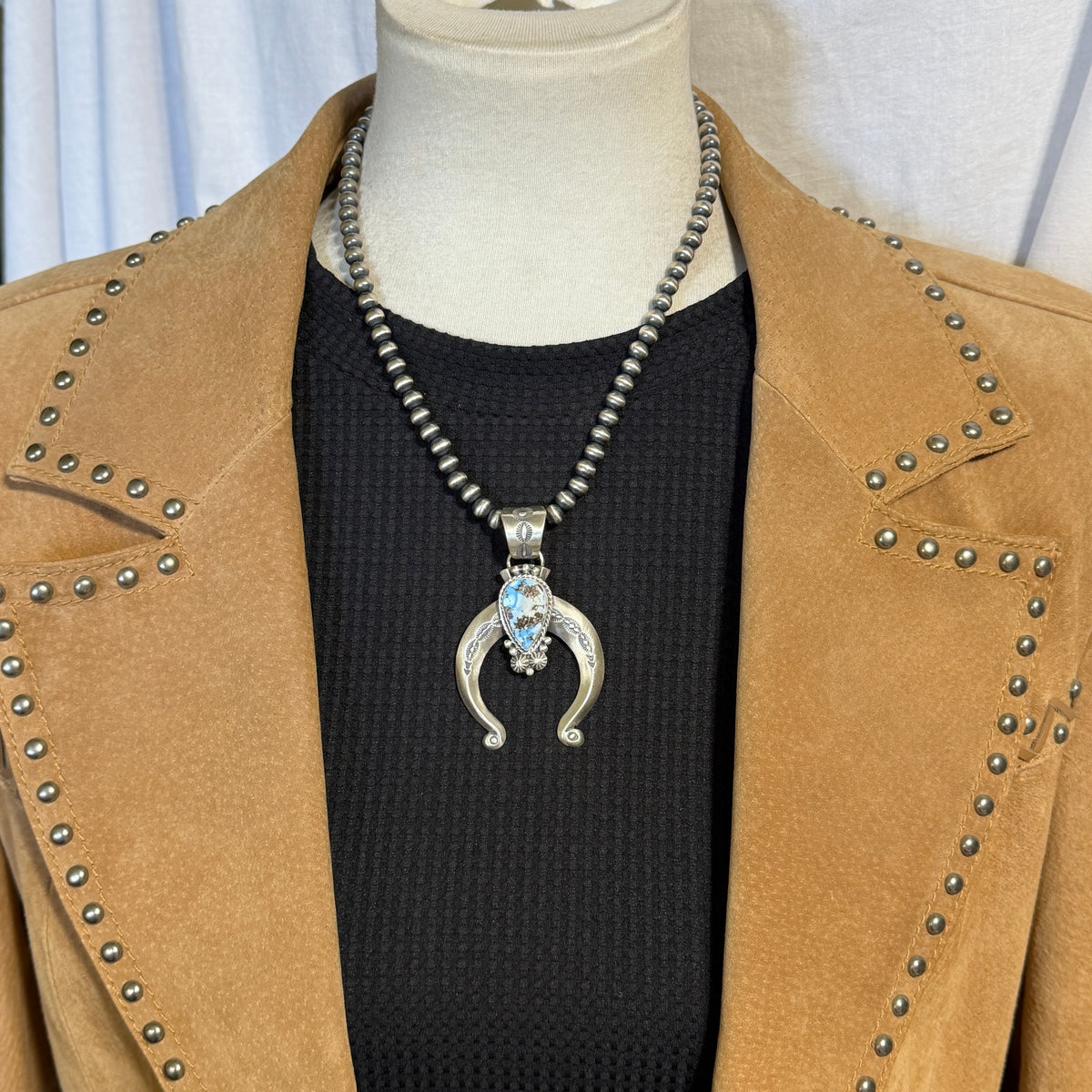 Golden Hills Turquoise Naja Pendant  sterling silver Samuel Yellowhair Navajo Handmade PD8