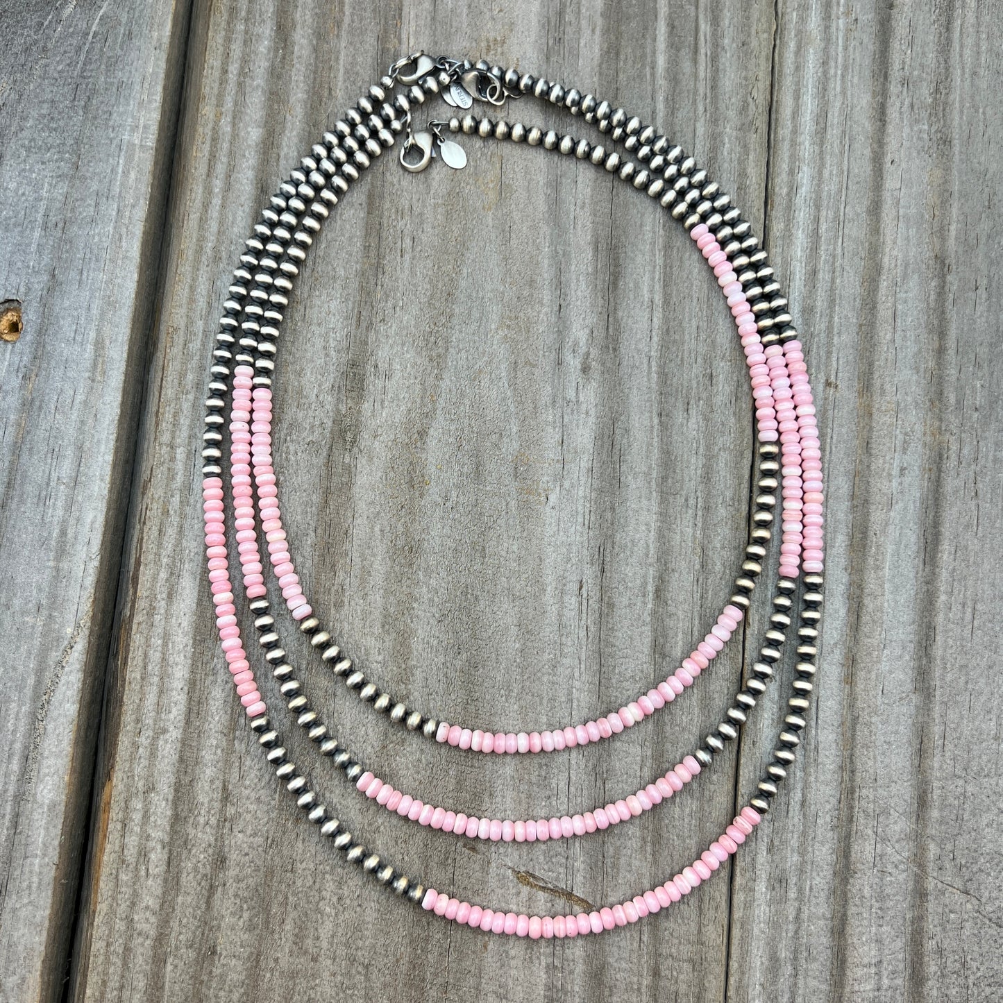 Real 925 sterling silver 4mm Pink Conch Necklace Oxidized Pearl Western BOHO Jewelry