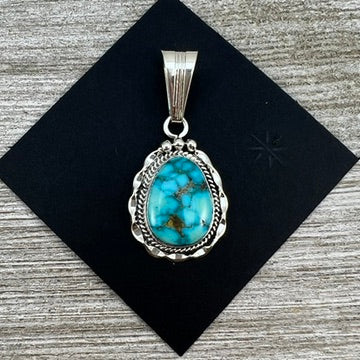 Kingman Turquoise Pendant #3, Samuel Yellowhair, Navajo sterling silver