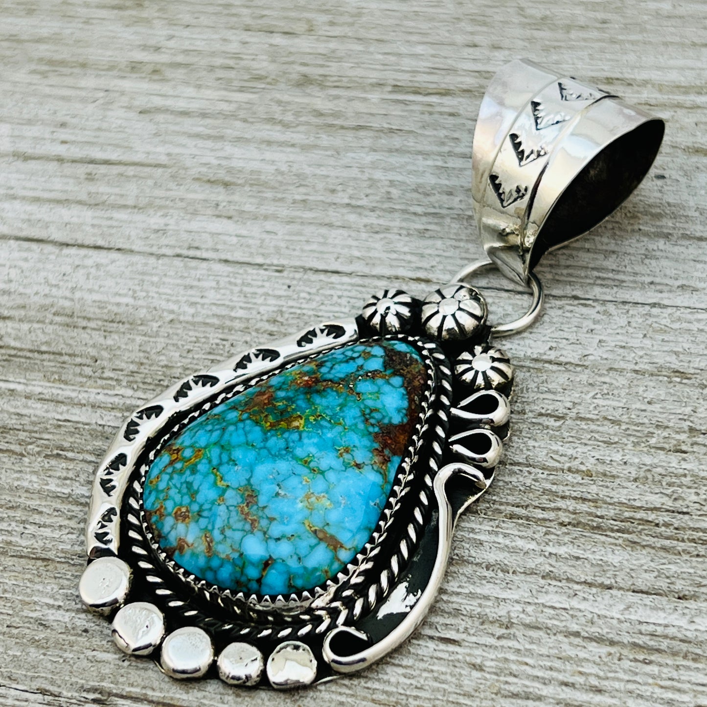 Blue Kingman Spiderweb Turquoise Pendant Navajo Sterling silver Phil Nez 858