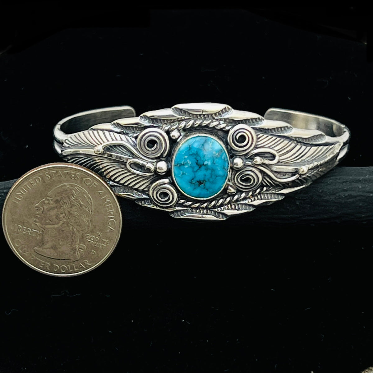 6 1/8" Stamped Navajo sterling silver Turquoise cuff bracelet Darrell Morgan BR75