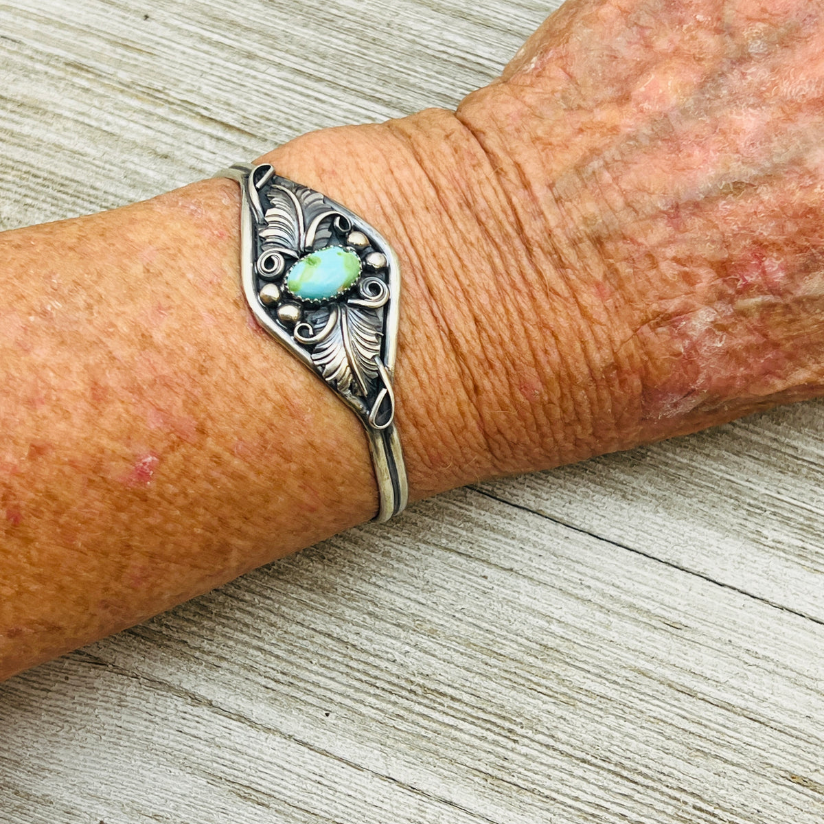 6 1/2" Stamped Navajo sterling silver Turquoise cuff bracelet Harry Yazzie BR70