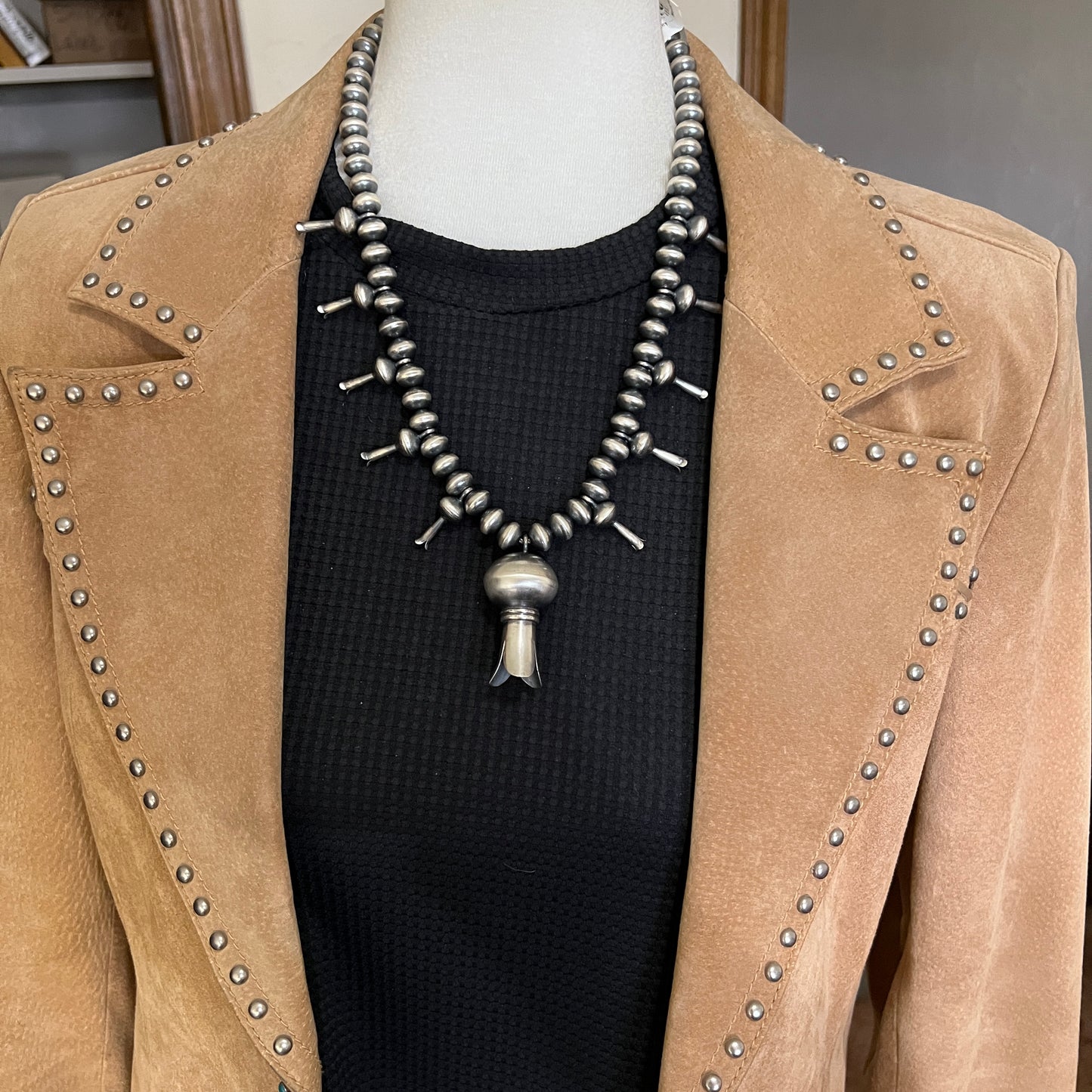 22" Handmade sterling silver Navajo Beads by Preston Haley Squash Blossom Necklace