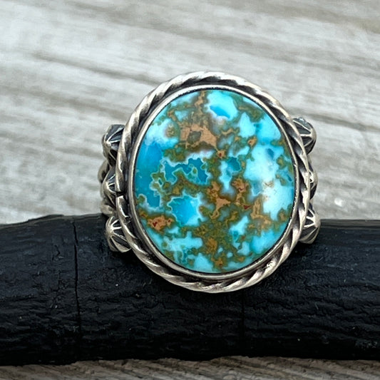 Size 7.5 Blue Kingman Turquoise Sterling Silver Ring Samuel Yellowhair Navajo