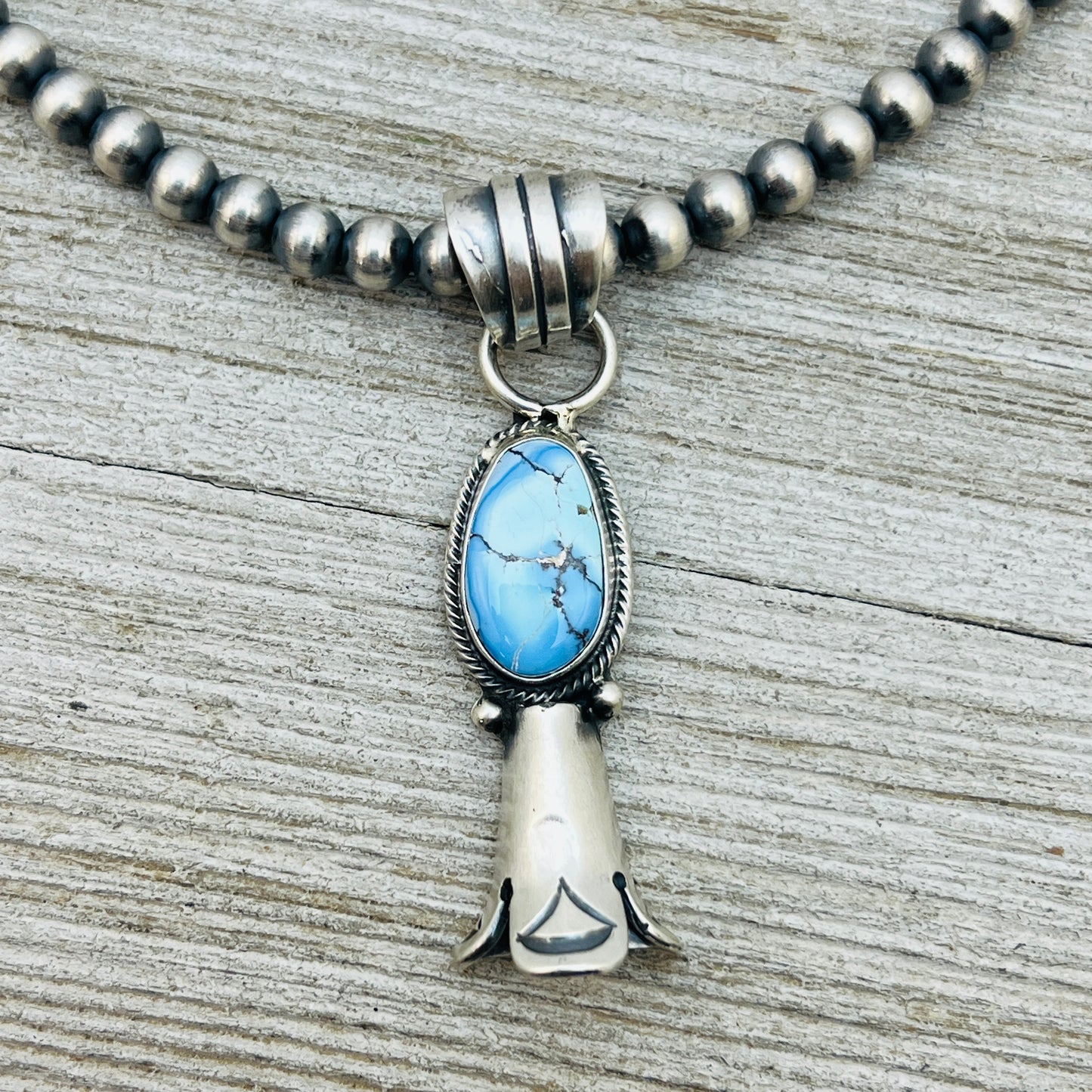 16" Golden Hills Turquoise Squash Blossom Necklace Sharon McCarthy Sterling silver NK5
