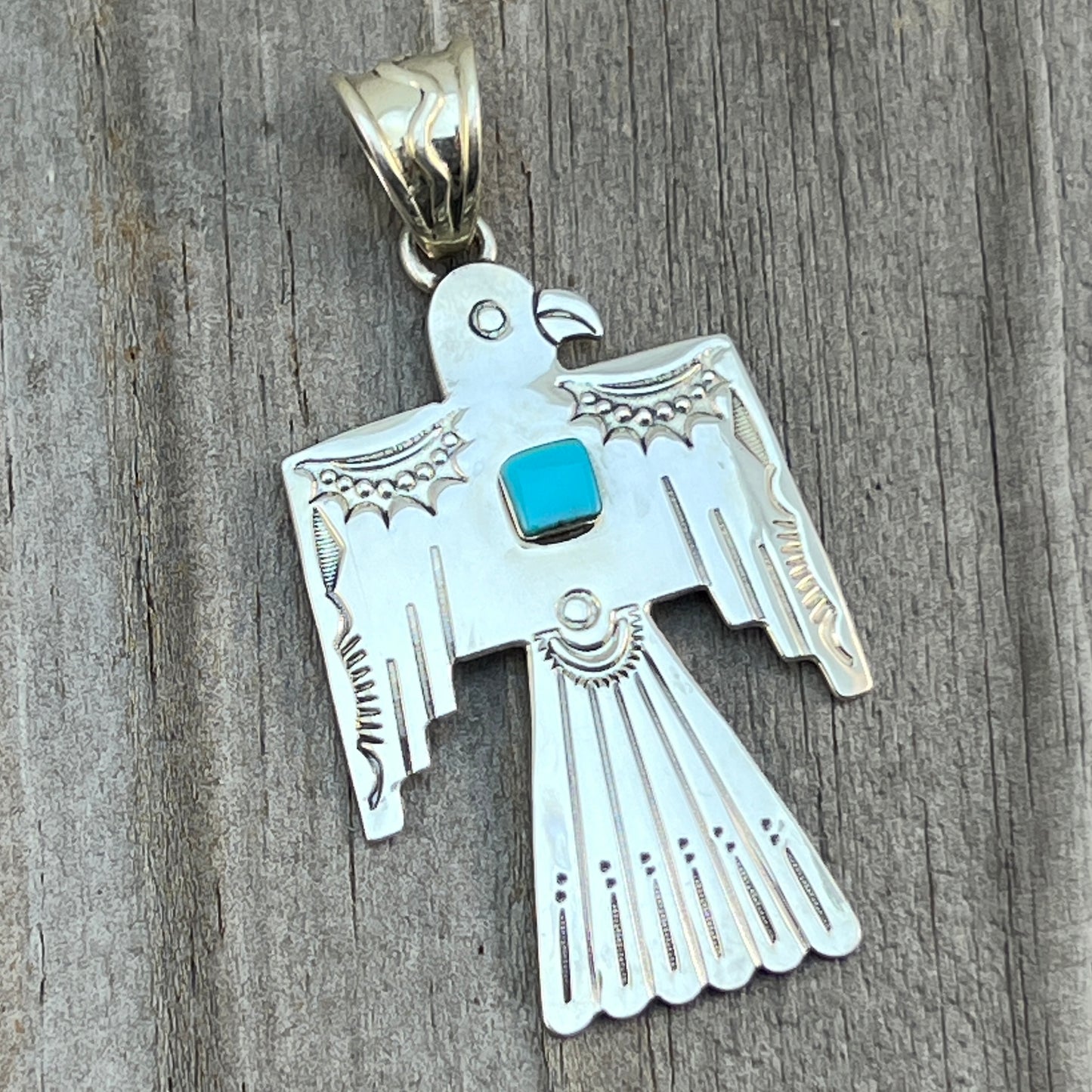 Turquoise Thunderbird Pendant Sterling silver Navajo Brandon Belin Navajo handmade 652