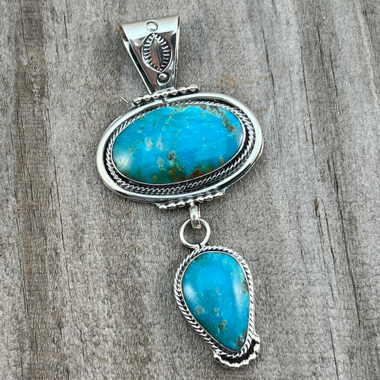 Turquoise Pendant Sterling silver Navajo Handmade Mike Smith 526