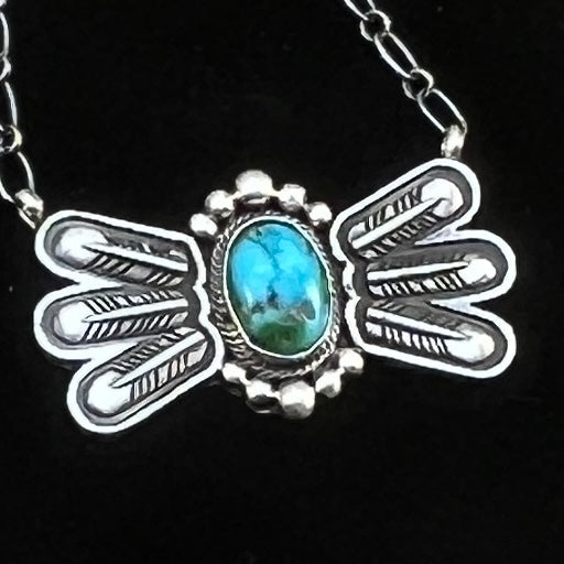 17 1/2"Sonoran Turquoise Necklace Feather sterling silver Navajo Verley Betone boho 5