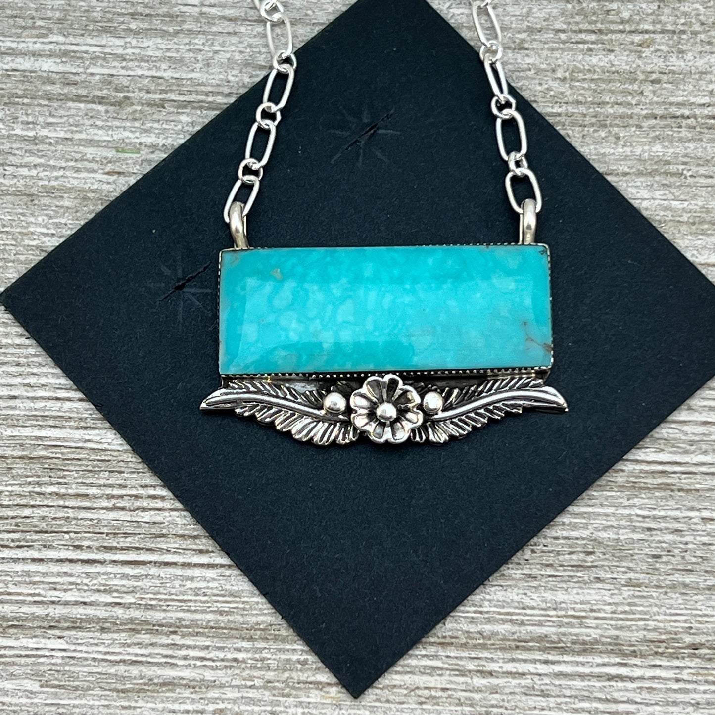 20"  bar necklace blue Campitos Turquoise, sterling silver Gregg Yazzie