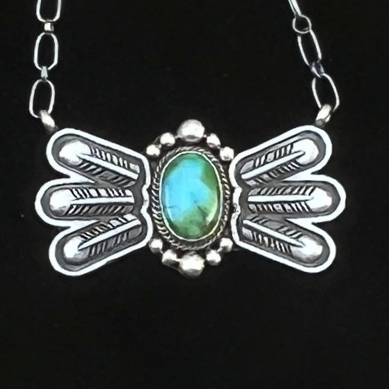 17 1/2"Sonoran Turquoise Necklace Feather sterling silver Navajo Verley Betone boho 4