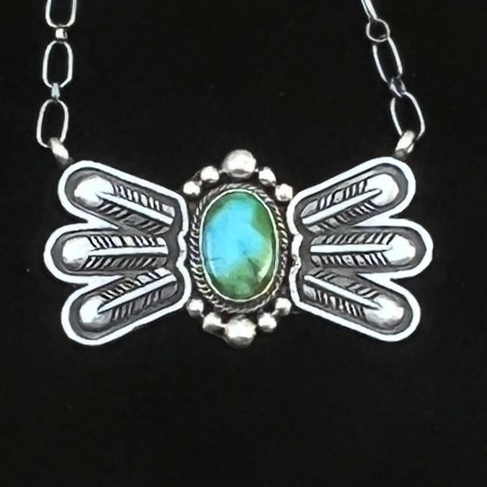 17 1/2"Sonoran Turquoise Necklace Feather sterling silver Navajo Verley Betone boho 4