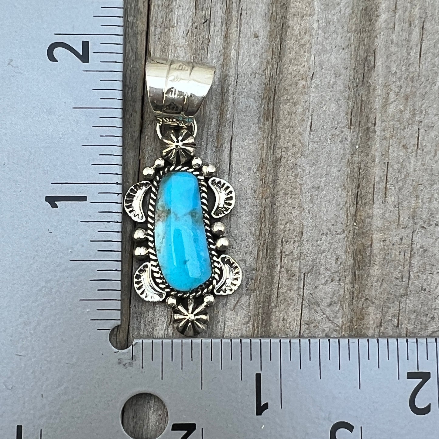 Kingman turquoise pendant sterling silver Marie Jones Navajo 813
