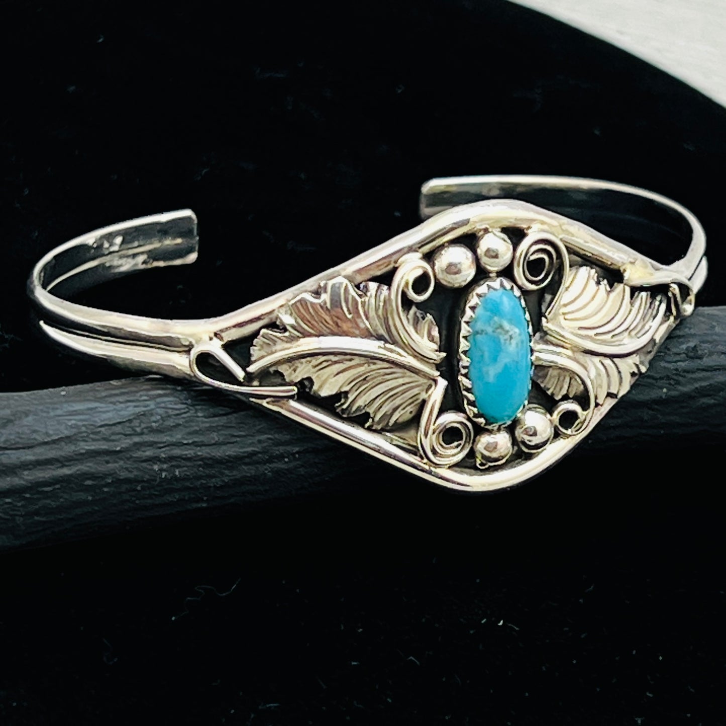 6 1/2" Stamped Navajo sterling silver Turquoise cuff bracelet Harry Yazzie BR66