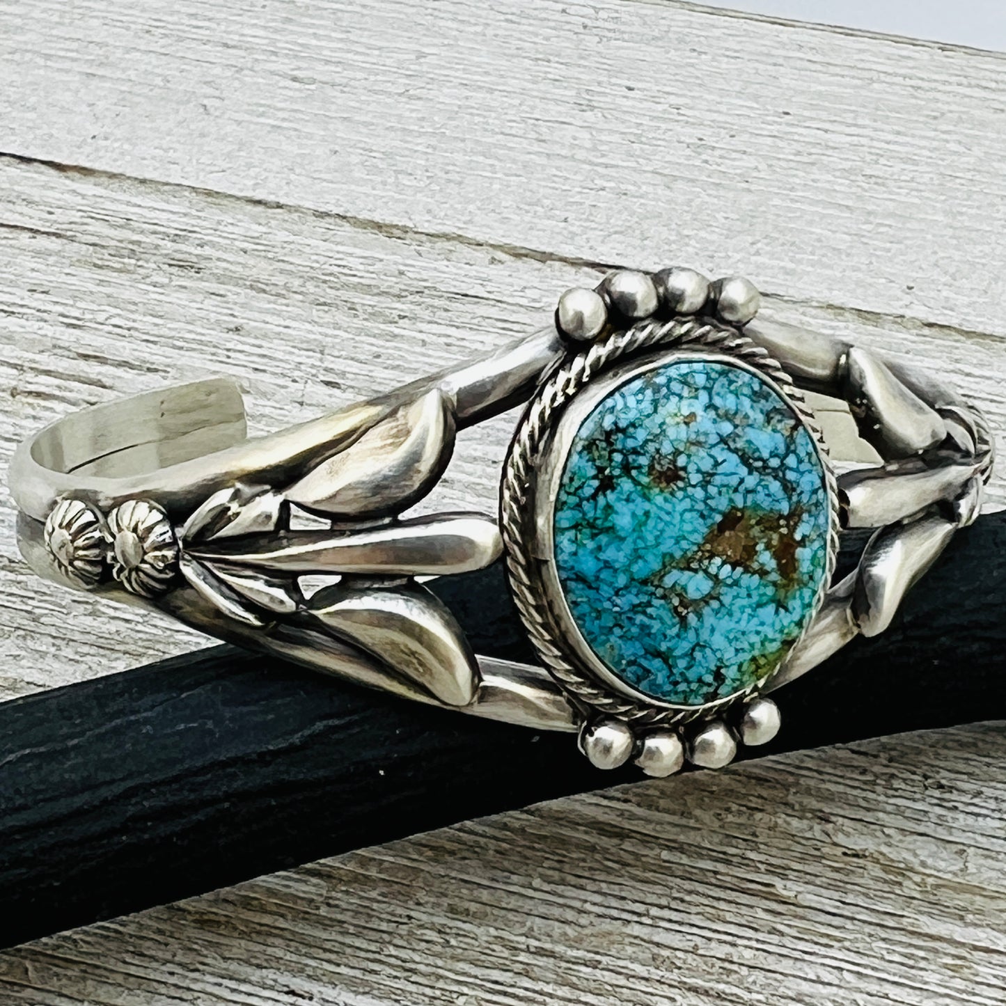 6 1/4"  Kingman Turquoise cuff bracelet sterling silver Bobby Platero BR17