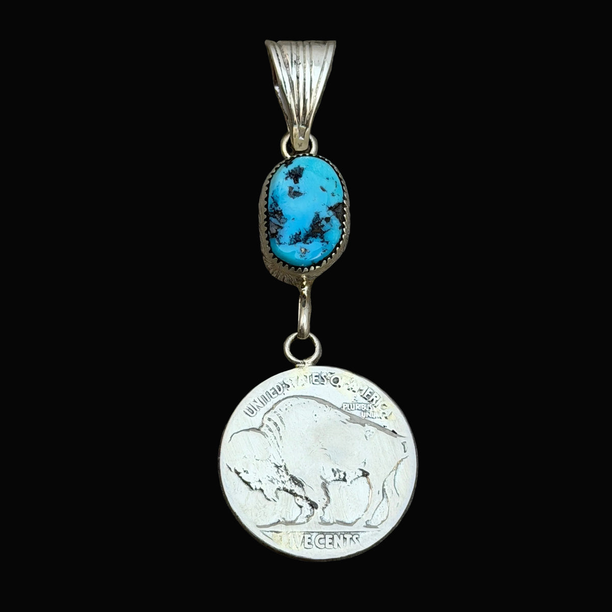 Buffalo nickel coin turquoise pendant Sharon McCarthy Navajo PD2