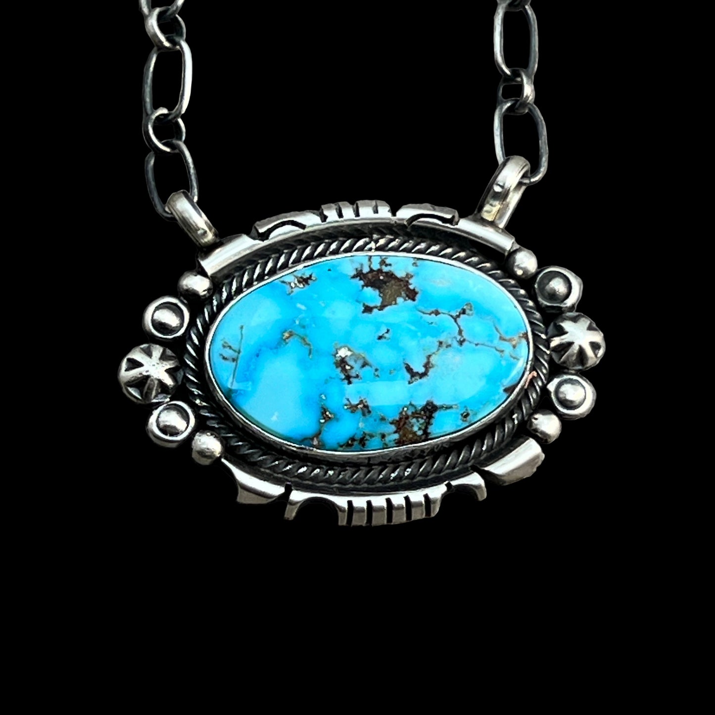 18" Kingman Spiderweb Turquoise Necklace Sterling silver Navajo Daniel Benally 592