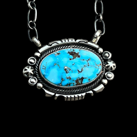 18" Kingman Spiderweb Turquoise Necklace Sterling silver Navajo Daniel Benally 592