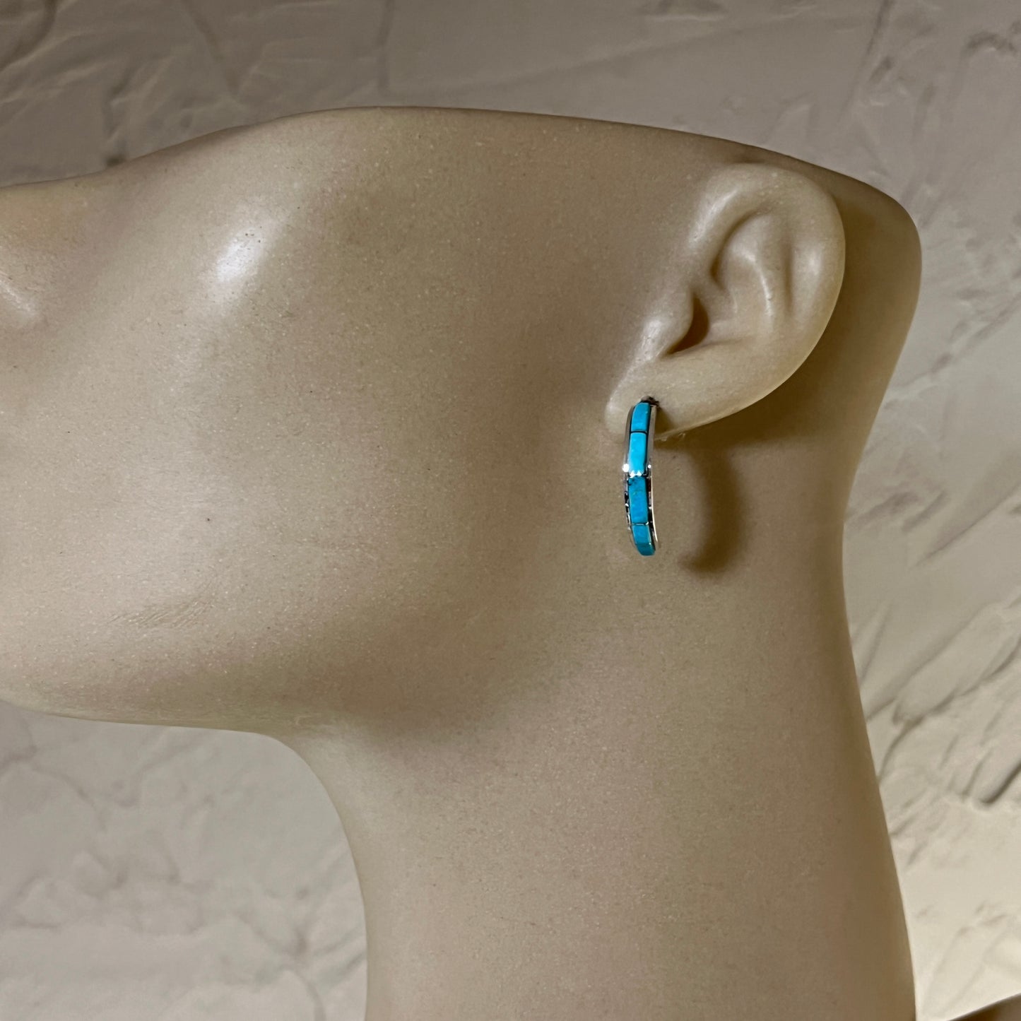 Small Turquoise 7/8" narrow turquoise zuni hoop earrings sterling silver Gloria Waseta 424