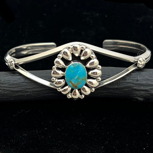 6 1/2" Stamped Navajo sterling silver turquoise cuff bracelet BR63